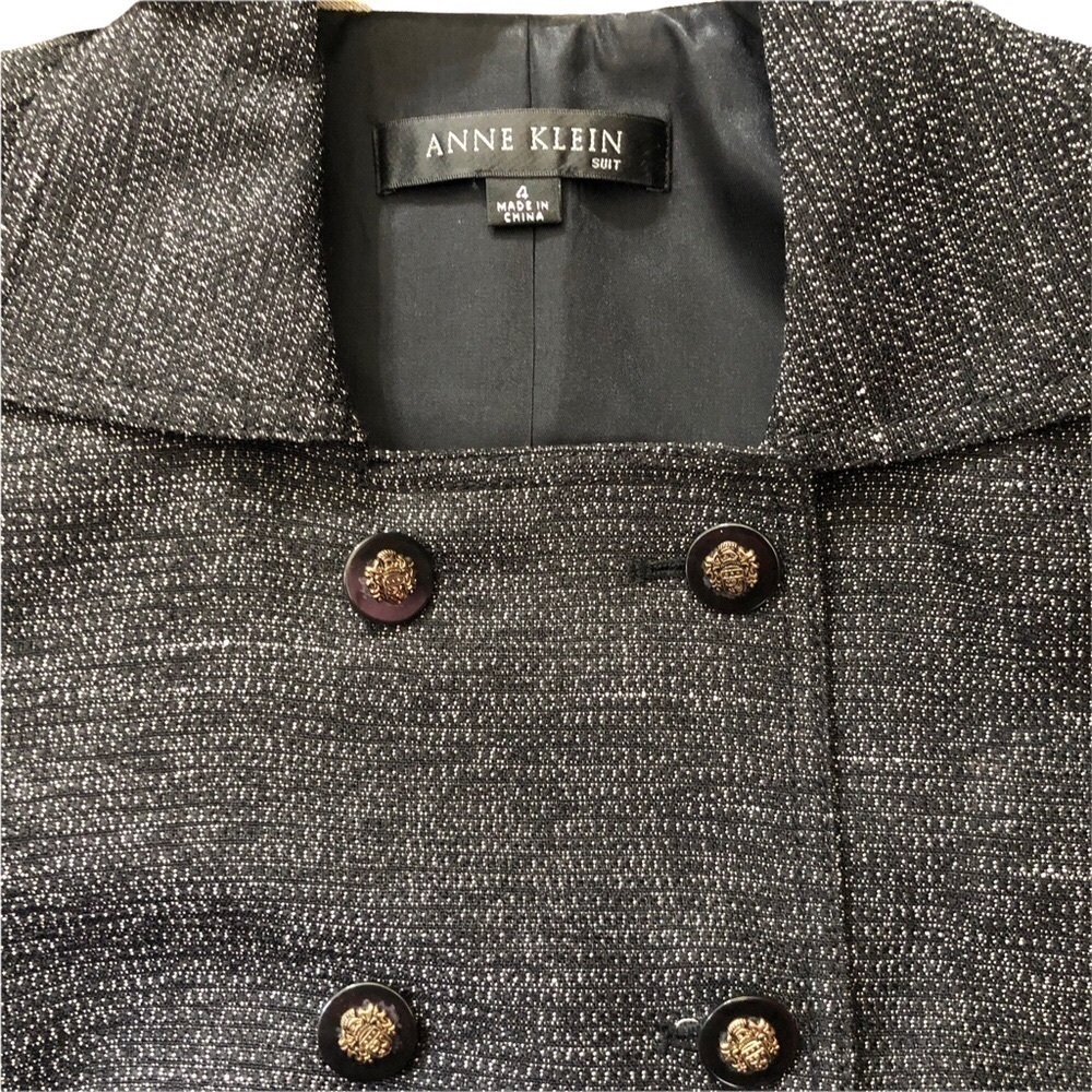 𝅺ANNE KLEIN - Double Breasted Black & White Square Neck Button Blazer - Size 4 - Picture 3 of 6